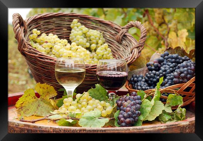 red and white wine with grape autumn season Framed Print by goce risteski