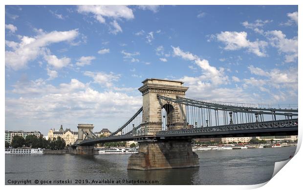 Chain bridge on Danube river Budapest Print by goce risteski