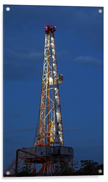 illuminated oil drilling rig on oilfield Acrylic by goce risteski
