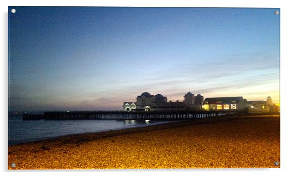 South parade pier at sunset Acrylic by John Black
