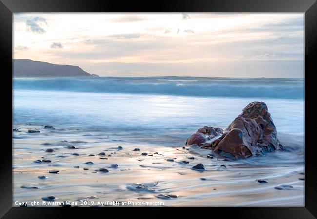 Widemouth Bay Sunset Framed Print by Warren Wise