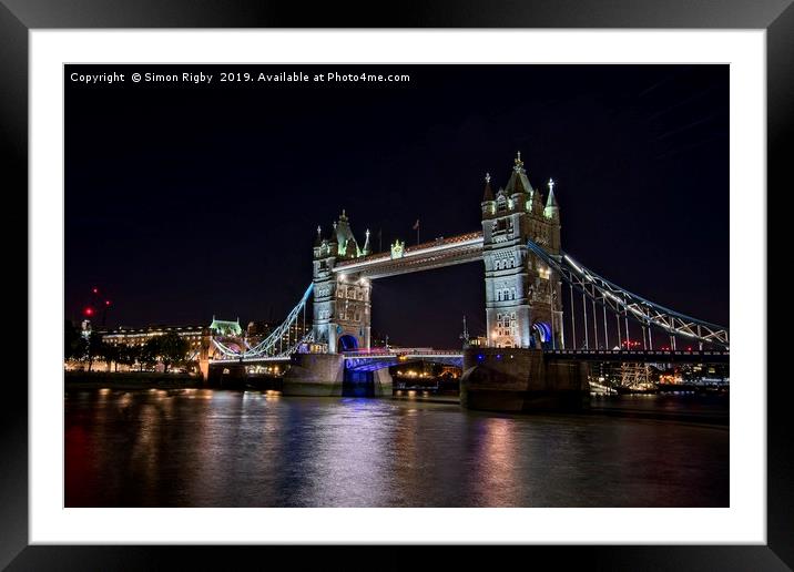 Tower Bridge at night Framed Mounted Print by Simon Rigby