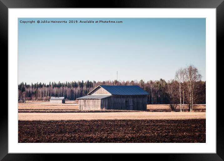 Old Barn Houses On The Spring Fields Framed Mounted Print by Jukka Heinovirta