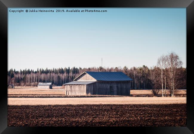 Old Barn Houses On The Spring Fields Framed Print by Jukka Heinovirta