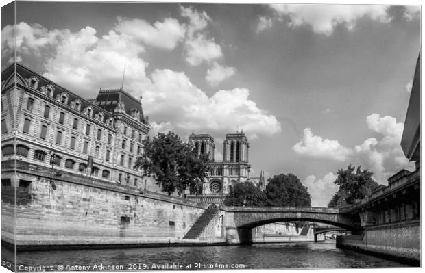 Notre dame in Black and White Canvas Print by Antony Atkinson