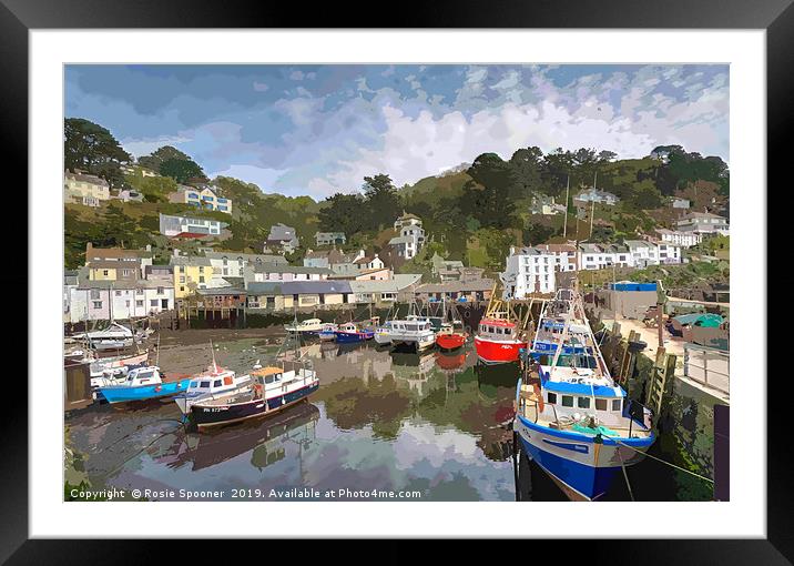 Colourful boats and houses at Polperro Harbour  Framed Mounted Print by Rosie Spooner