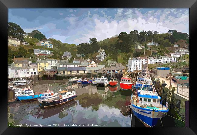 Colourful boats and houses at Polperro Harbour  Framed Print by Rosie Spooner
