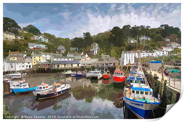 Colourful boats and houses at Polperro Harbour  Print by Rosie Spooner