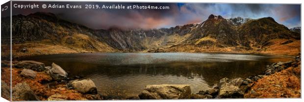 Idwal Lake Winter Sunset Canvas Print by Adrian Evans