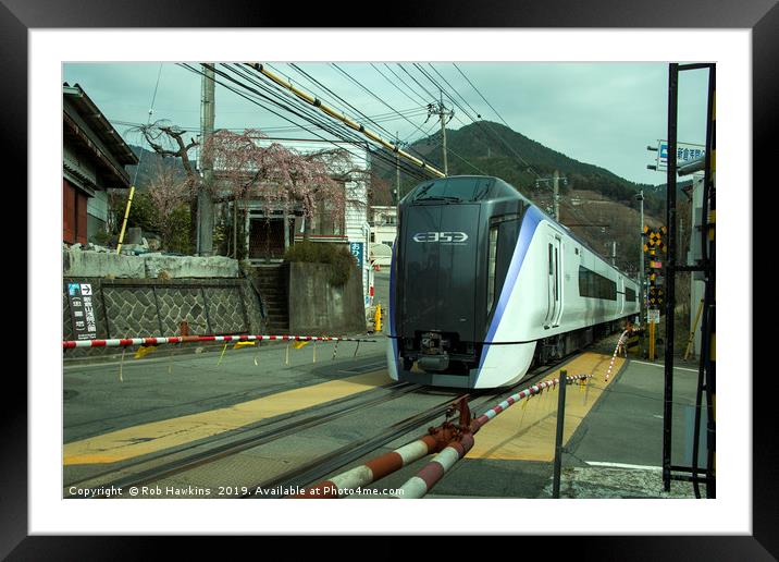 Fuji commuter train  Framed Mounted Print by Rob Hawkins