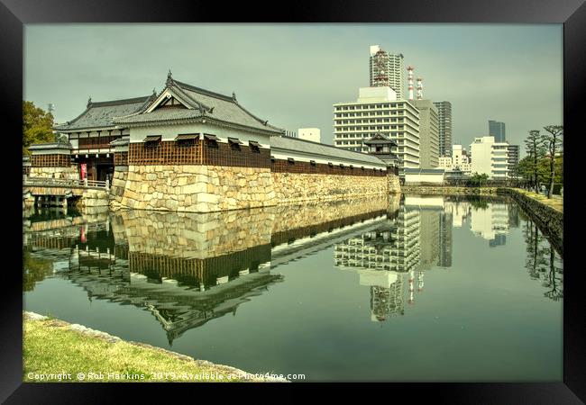 Hiroshima Castle Reflections Framed Print by Rob Hawkins