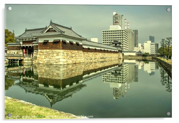 Hiroshima Castle Reflections Acrylic by Rob Hawkins