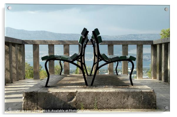 Benches over Split, Croatia Acrylic by Lensw0rld 