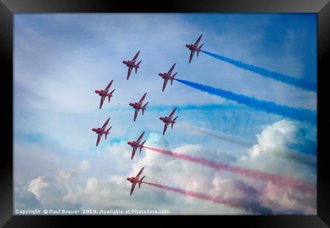 Red Arrows in Weymouth Framed Print by Paul Brewer