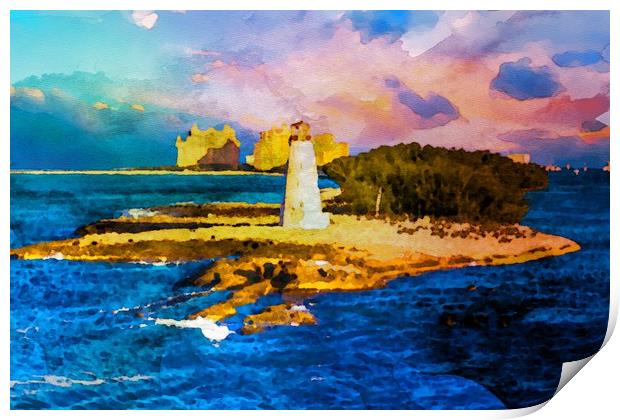 Bahamas Lighthouse with Resort Print by Darryl Brooks