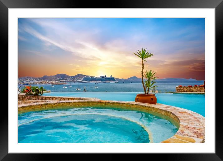 Huge Cruise Ship Anchored Beyond Tropical Pool Framed Mounted Print by Darryl Brooks
