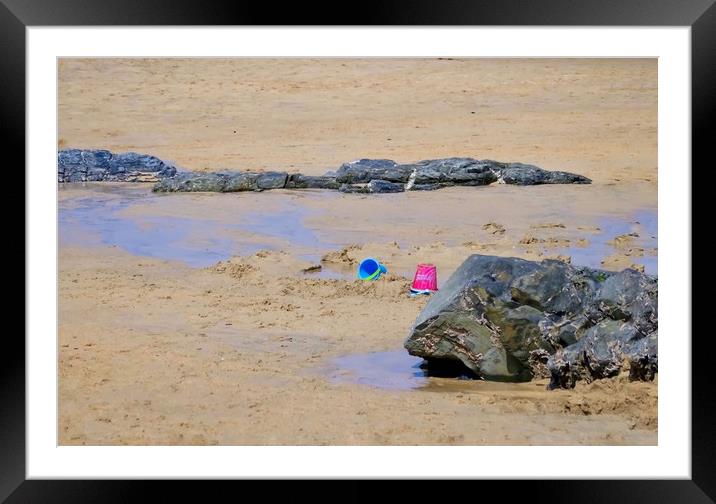 Coastal Fun with Colourful Buckets Framed Mounted Print by Beryl Curran