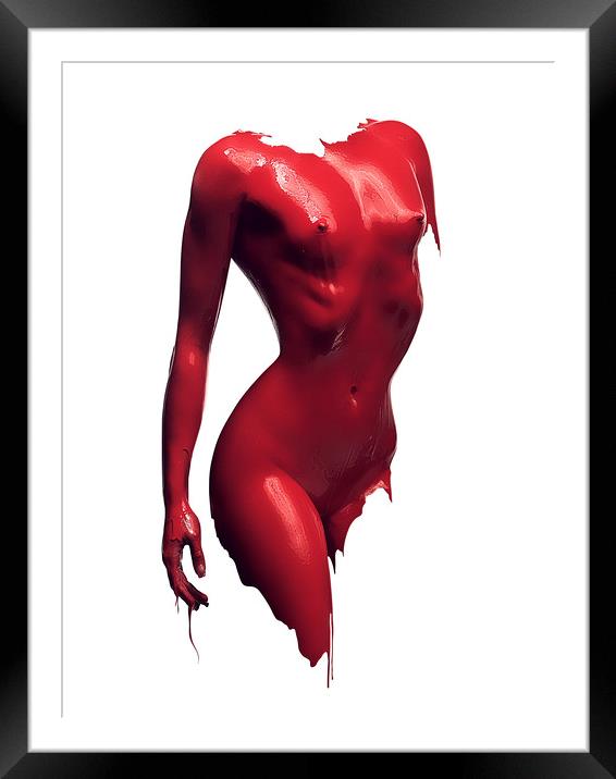 Woman body red paint Framed Mounted Print by Johan Swanepoel