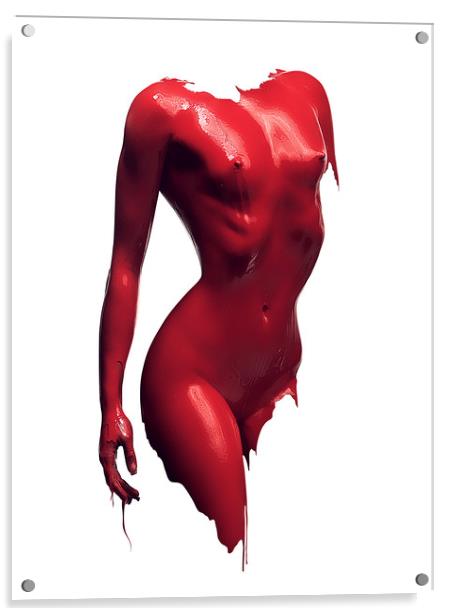 Woman body red paint Acrylic by Johan Swanepoel