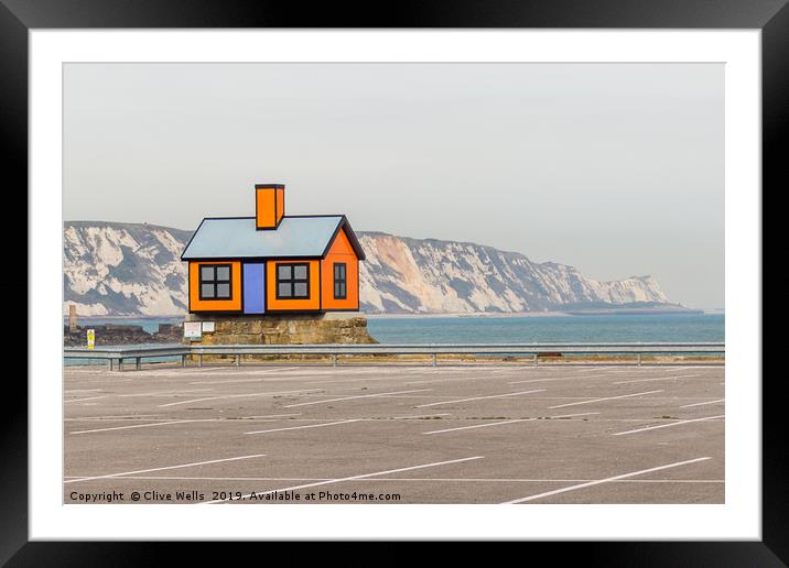House on the car park at Folkestone Harbour in Ken Framed Mounted Print by Clive Wells