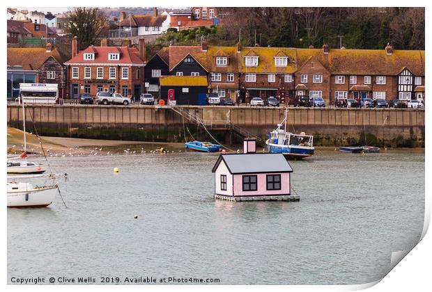 Floating house in Folkestone Harbour in Kent Print by Clive Wells