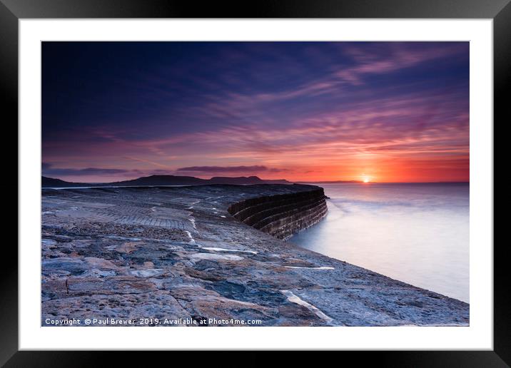 Sunrise over The Cobb Lyme Regis  Framed Mounted Print by Paul Brewer