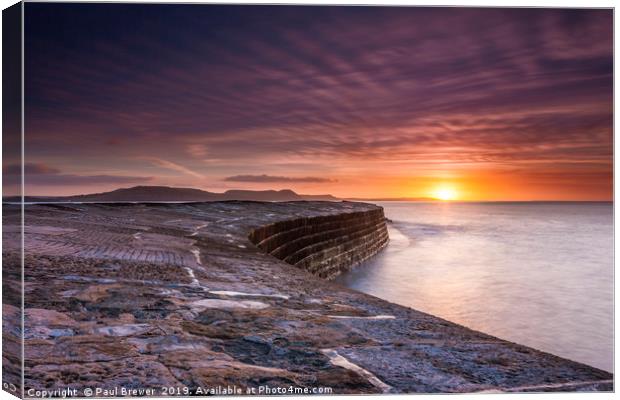 The Cobb Lyme Regis Sunrise Canvas Print by Paul Brewer