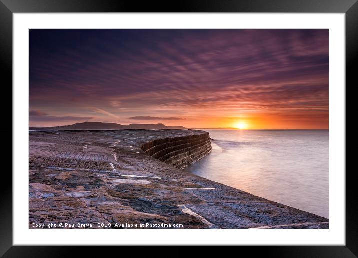 The Cobb Lyme Regis Sunrise Framed Mounted Print by Paul Brewer