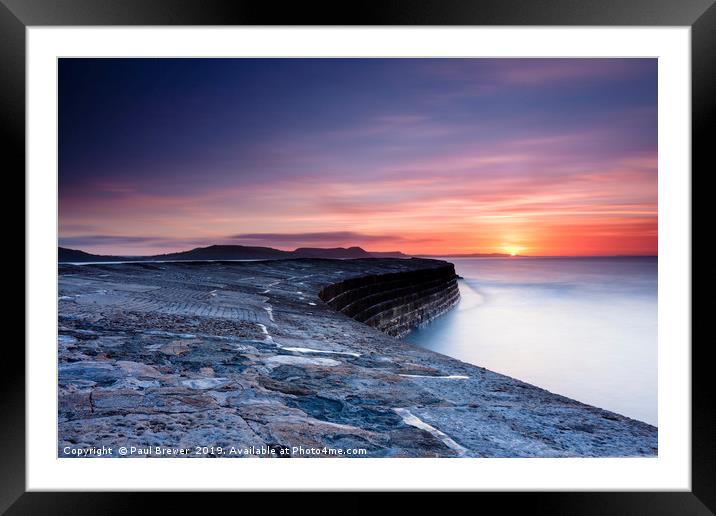 The Cobb Lyme Regis at Sunrise Framed Mounted Print by Paul Brewer