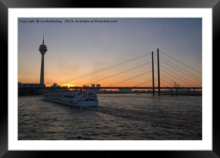 Vessel Moving Along The Rhine Embankment  At Sunse Framed Mounted Print by rawshutterbug 