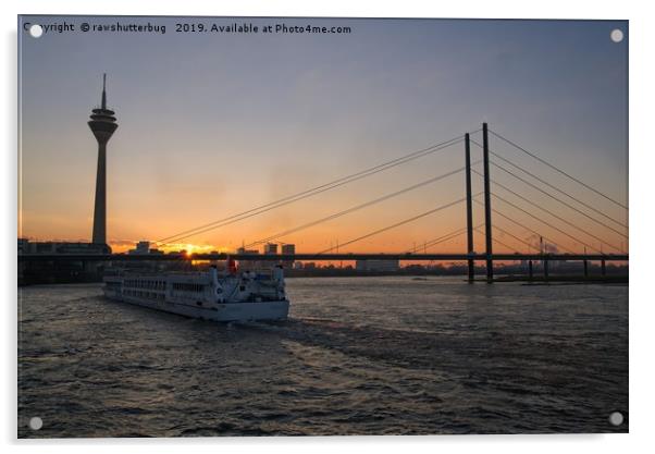 Vessel Moving Along The Rhine Embankment  At Sunse Acrylic by rawshutterbug 