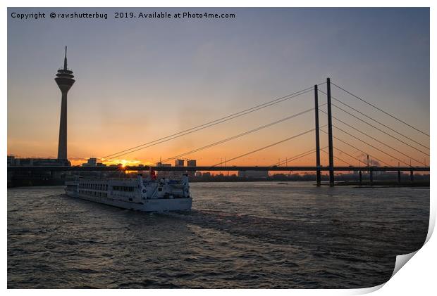 Vessel Moving Along The Rhine Embankment  At Sunse Print by rawshutterbug 