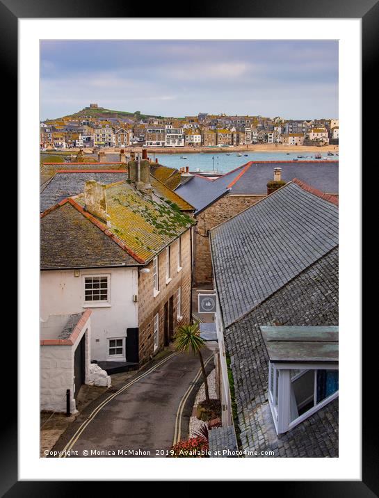 Over the Roof Tops to St Ives Harbour  Framed Mounted Print by Monica McMahon