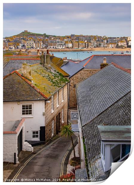 Over the Roof Tops to St Ives Harbour  Print by Monica McMahon