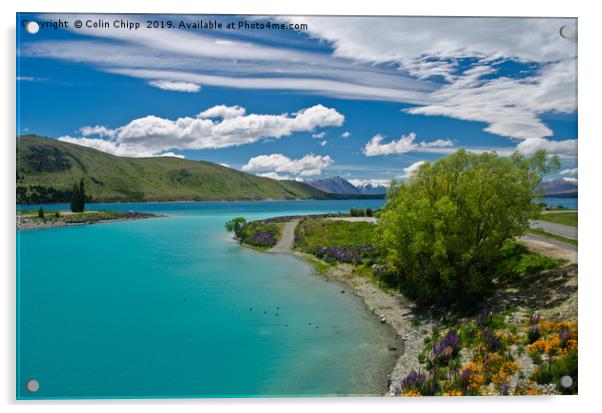 Lake Tekapo and long white clouds  Acrylic by Colin Chipp