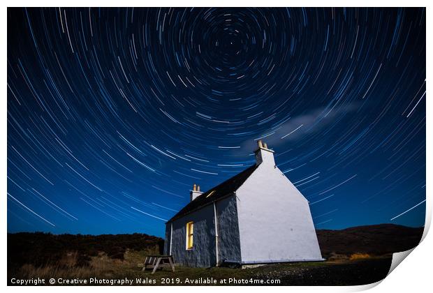 Allt Dearg Cottage Night sky at Sligachan on Isle  Print by Creative Photography Wales
