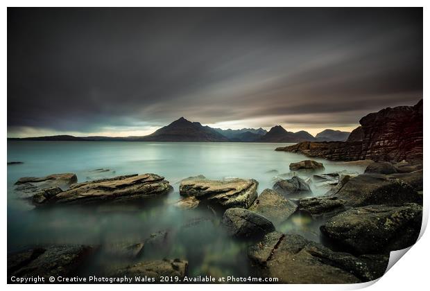 Black Cuillins Seascape, Isle of Skye, Scotland Print by Creative Photography Wales