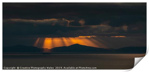 Sunset over Isle of Rum from Isle of Skye Print by Creative Photography Wales
