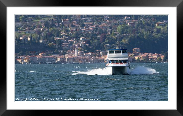 Ferry boat in Bellagio Lake Como Framed Mounted Print by Fabrizio Malisan