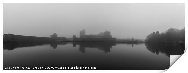 Caerphilly Castle on a misty gloomy day Print by Paul Brewer