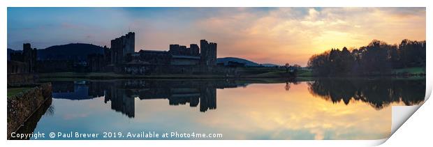 Caerphilly Castle at Sunset Print by Paul Brewer