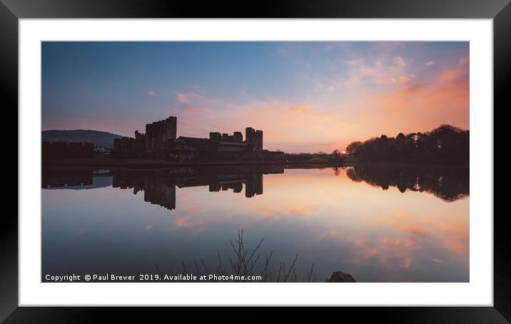 Caerphilly Castle just after sunset Framed Mounted Print by Paul Brewer