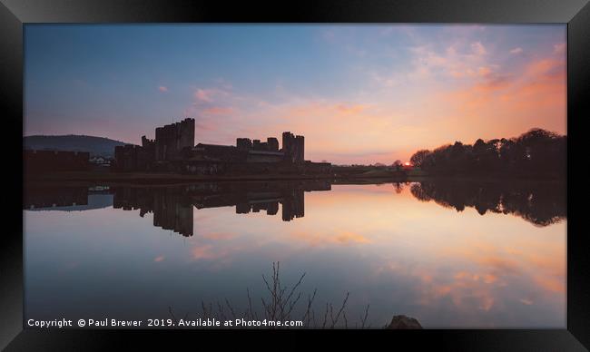 Caerphilly Castle just after sunset Framed Print by Paul Brewer