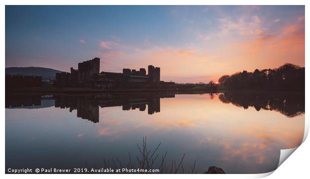 Caerphilly Castle just after sunset Print by Paul Brewer