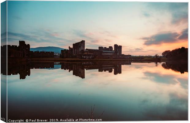 Caerphilly Castle at Sunset Canvas Print by Paul Brewer