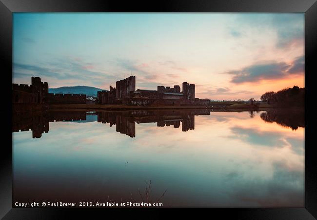Caerphilly Castle at Sunset Framed Print by Paul Brewer
