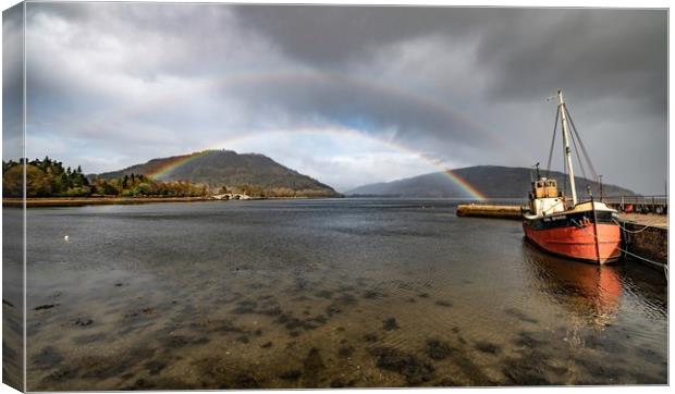 A double rainbow over Loch Fyne in Scotland  Canvas Print by Gary Pearson