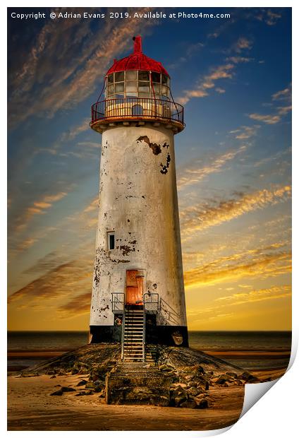 Point of Ayr Lighthouse Sunset Print by Adrian Evans