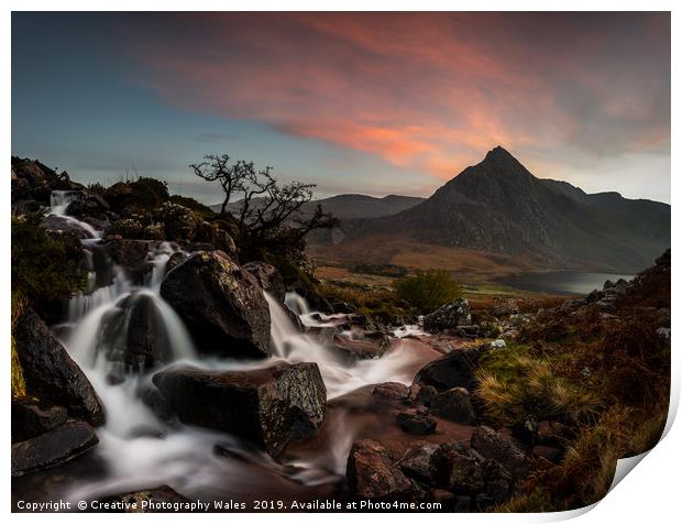Tryfan from Afon Lloer, Snowdonia National Park Print by Creative Photography Wales