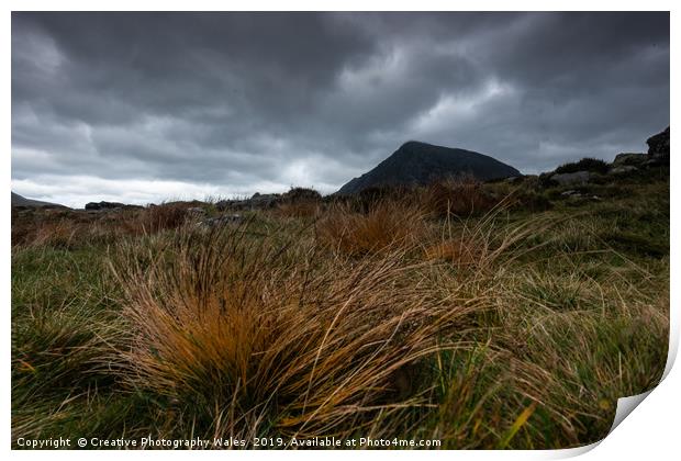 Cwm Idwal Landscape to Pen yr Ole Wen, Snowdonia N Print by Creative Photography Wales